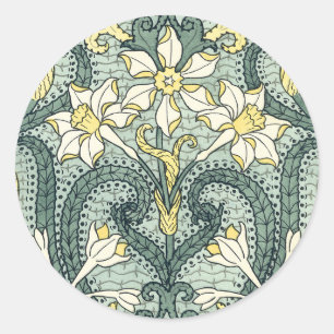 Sticker Rond Fleurs de Narcisse Jonquille Art Nouveau Vintage