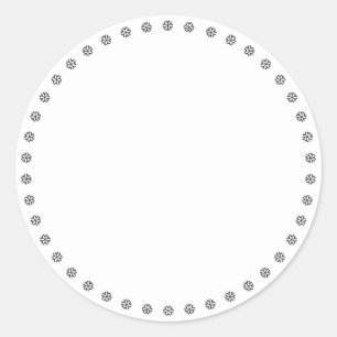 Sticker Rond Fleurs de neige noir blanc mignonne frontière blan