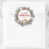 Sticker Rond Fleurs de Noël couronne Robin Birds (Sac)