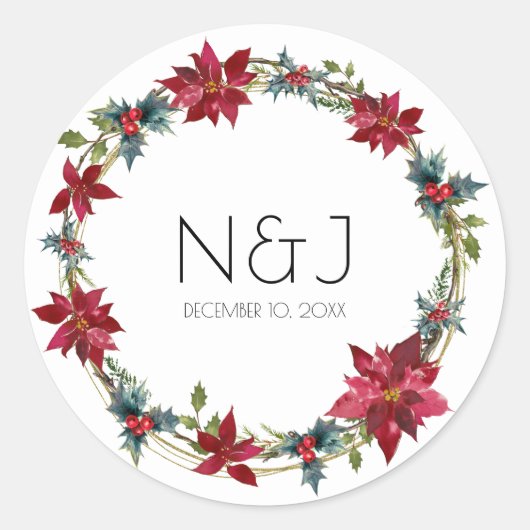 Sticker Rond Fleurs de Noël élégantes pour la fête de Noël (Devant)