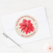 Sticker Rond Fleurs de Noël fait avec amour (Enveloppe)