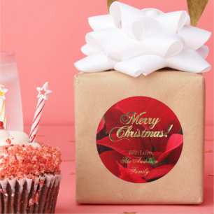 Sticker Rond Fleurs de Noël florales élégantes Poinsettia rouge