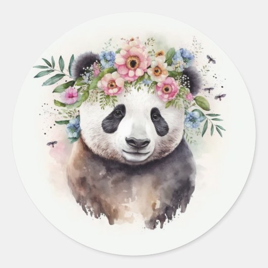 Sticker Rond Fleurs de Panda Aquarelle (Devant)