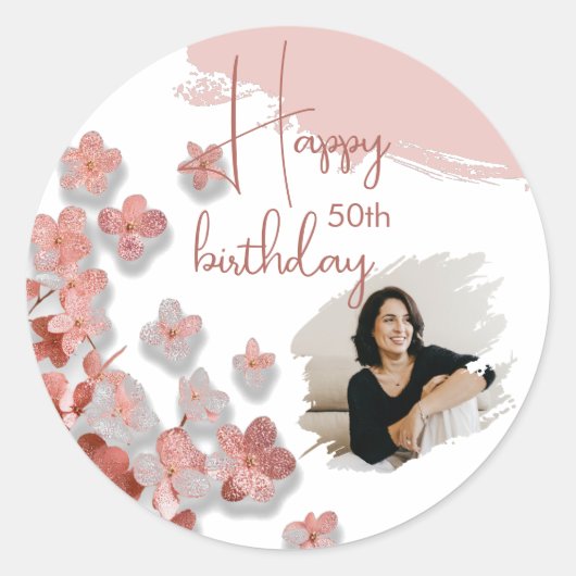 Sticker Rond Fleurs de Parties scintillant rose Photo florale 5 (Devant)