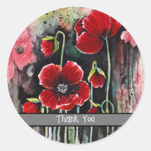 Sticker Rond Fleurs De Pavot En Aquarelle