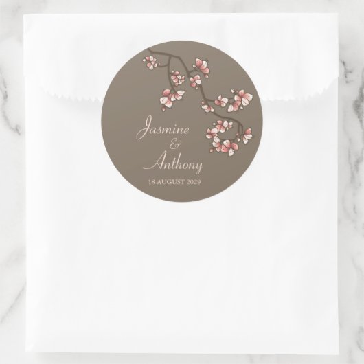 Sticker Rond Fleurs de Peach rose Sakura Mariage asiatique mode (Sac)