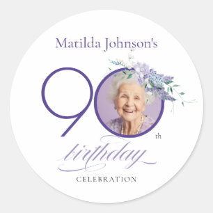 Sticker Rond Fleurs de photo personnalisées Violet 90e annivers