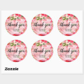 Sticker Rond Fleurs de pivoine de texte Merci (Feuille)