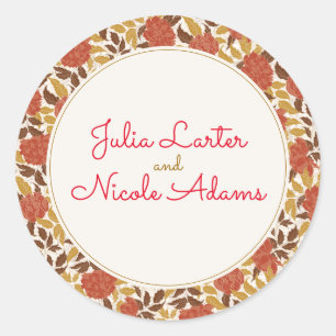 Sticker Rond Fleurs de pivoine orange poussiéreuse Mariage d'au