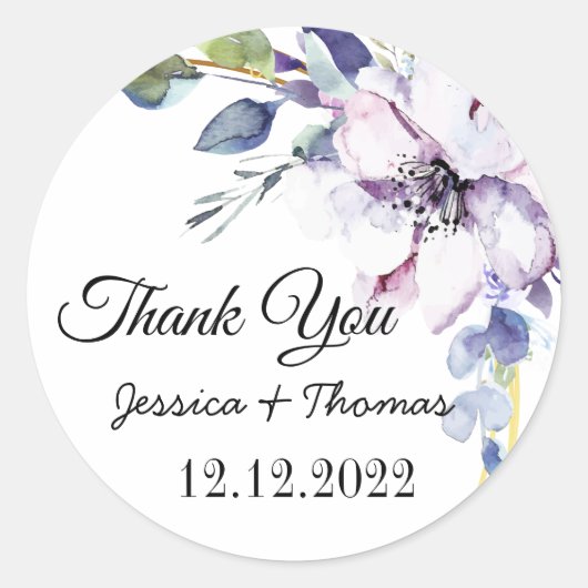 Sticker Rond Fleurs de pivoine romantique Merci mariage Faveur (Devant)