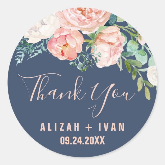 Sticker Rond Fleurs de pivoines romantiques | Blue Merci Favor (Devant)