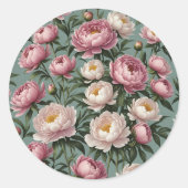 Sticker Rond Fleurs de pivoines roses et blanches (Devant)