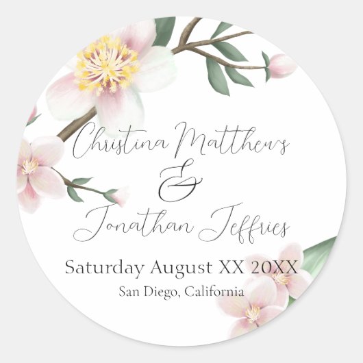 Sticker Rond Fleurs de pommier aquarelles romantiques (Devant)