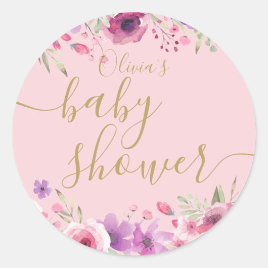 Sticker Rond Fleurs de prairie Baby shower rose (Devant)
