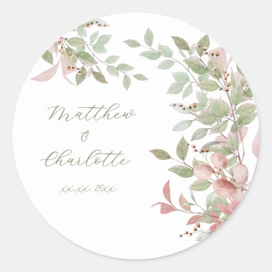Sticker Rond Fleurs de printemps Aquarelle Mariage rose (Devant)
