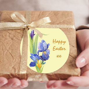 Sticker Rond Fleurs de printemps - Jaune pastel Joyeuses Pâques
