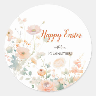 Sticker Rond Fleurs de Printemps Pastel Joyeuses Pâques