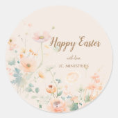 Sticker Rond Fleurs de Printemps Pastel Joyeuses Pâques (Devant)