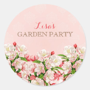 Sticker Rond Fleurs de printemps rose pâle Damask