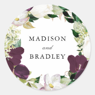 Sticker Rond Fleurs de Prunier Foncé Mariage Personnalisé