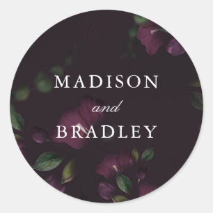 Sticker Rond Fleurs de Prunier Foncé Mariage Personnalisé