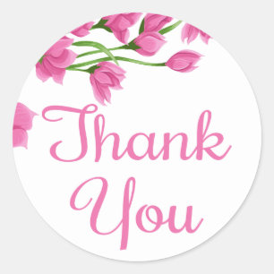 Sticker Rond Fleurs de remerciement rose fuchsia