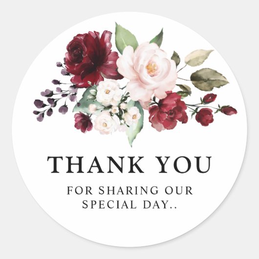 Sticker Rond Fleurs de rose rouge burgundy aquarelle romantique (Devant)