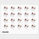 Sticker Rond Fleurs de rose rouge burgundy aquarelle romantique (Feuille)