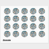 Sticker Rond Fleurs de roses blanches et oiseaux d'or (Feuille)