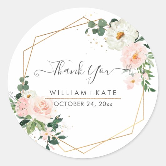 Sticker Rond Fleurs de Rosiers Blush Aquarelle Merci (Devant)