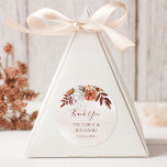 Sticker Rond Fleurs de rouille en terre cuite Boho Mariage de f<br><div class="desc">stickers de Merci mariage de style bohème moderne avec des fleurs d'aquarelle et des feuilles de chute dans les tons terreux comme rouille,  orange brûlé et terre cuite. Un choix parfait pour les mariages d'automne.</div>