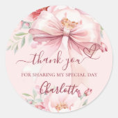 Sticker Rond Fleurs de ruban rose blush cœur merci (Devant)