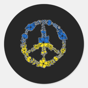 Sticker Rond Fleurs de signe de paix en Ukraine en bleu et jaun