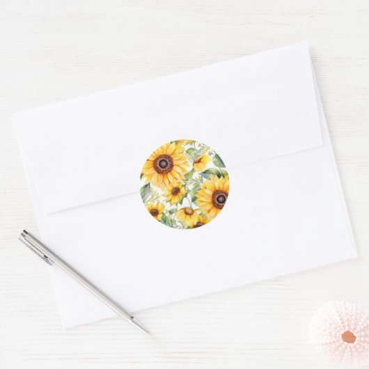 Sticker Rond Fleurs de soleil (Enveloppe)