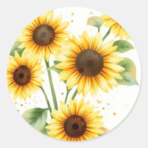 Sticker Rond Fleurs de soleil aquarelle avec arêtes de crème