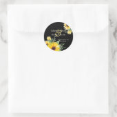 Sticker Rond Fleurs de soleil aquarelle sur mariage noir (Sac)