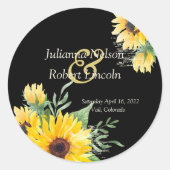 Sticker Rond Fleurs de soleil aquarelle sur mariage noir (Devant)