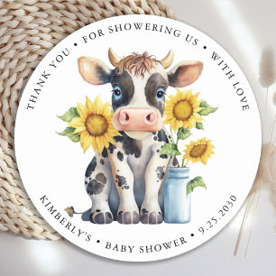 Sticker Rond Fleurs de soleil de vache mignonne Simple Baby sho