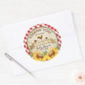 Sticker Rond Fleurs de soleil et Baby shower En vichy (Enveloppe)