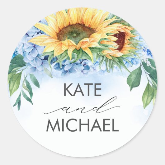 Sticker Rond Fleurs de soleil et Dusty Blue Hydrangea Floral Él (Devant)
