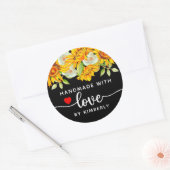 Sticker Rond Fleurs de soleil fait main avec l'amour noir (Enveloppe)