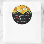 Sticker Rond Fleurs de soleil fait main avec l'amour noir (Sac)