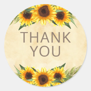 Sticker Rond Fleurs de soleil Jaune Rustique Merci personnalisé