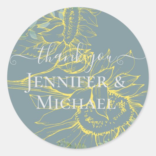 Sticker Rond Fleurs de soleil modernes Mariage d'or Sage (Devant)