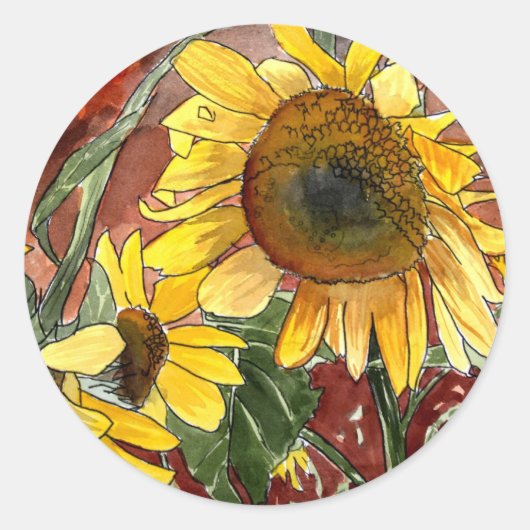 Sticker Rond fleurs de soleil peinture cadeaux (Devant)