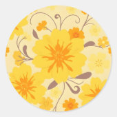 Sticker Rond Fleurs de soleil rétro - Modèle floral jaune (Devant)
