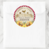 Sticker Rond Fleurs de soleil rouges En vichy chèque Merci (Sac)