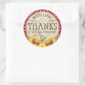 Sticker Rond Fleurs de soleil rouges En vichy chèque Merci (Sac)