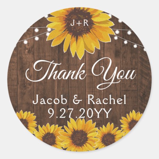 Sticker Rond Fleurs de soleil rustiques Éclairage Mariage en bo (Devant)