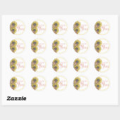 Sticker Rond Fleurs de soleil rustiques Merci rose jaune (Feuille)